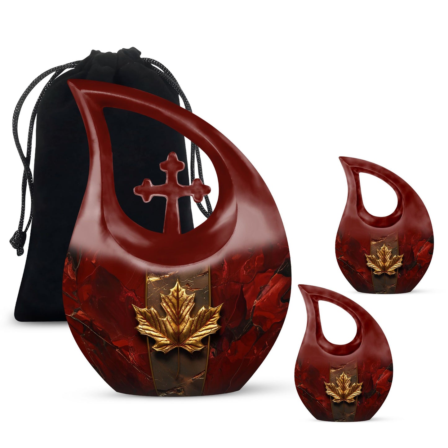 10-inch Mapple Leaf large urn with Cross Drop design for ash containment
