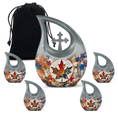 Mapple Leaf Theme Large Urn With 4 Keepsake Urn