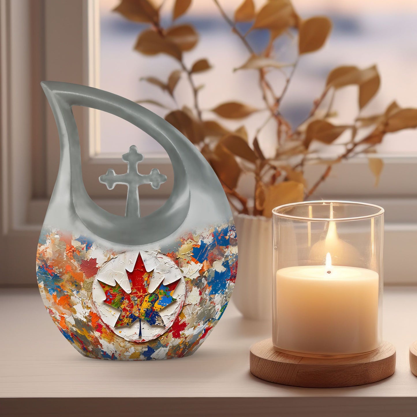 10-inch Mapple Leaf Urn, Cross Drop design
