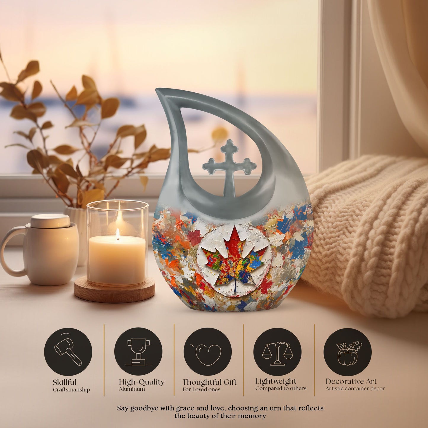 10-inch Mapple Leaf Urn, Cross Drop design