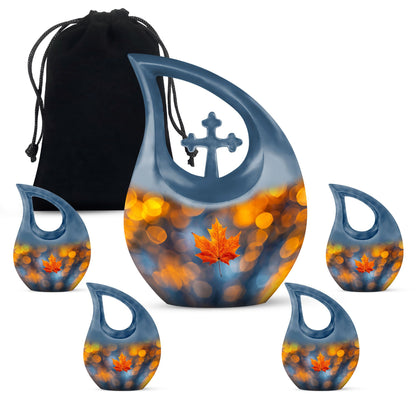 10 inch Mapple Leaf Urn, Modern Cross Drop design