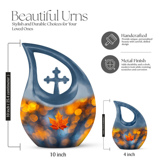 10 inch Mapple Leaf Urn, Modern Cross Drop design