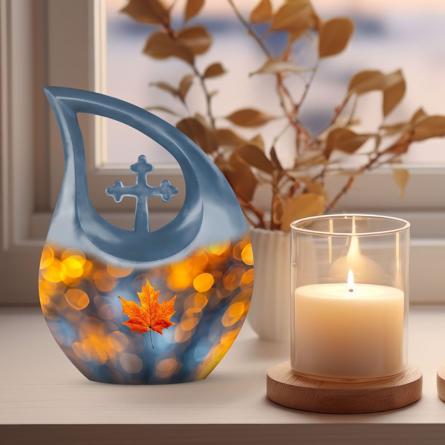 10 inch Mapple Leaf Urn, Modern Cross Drop design