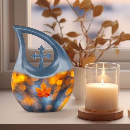 10 inch Mapple Leaf Urn, Modern Cross Drop design