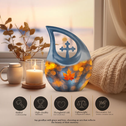 10 inch Mapple Leaf Urn, Modern Cross Drop design