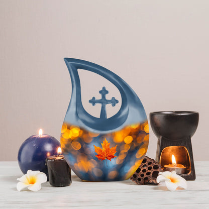 10 inch Mapple Leaf Urn, Modern Cross Drop design
