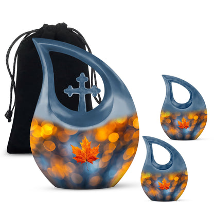 Mapple Leaf Theme Large Urn With 2 Keepsake Urn