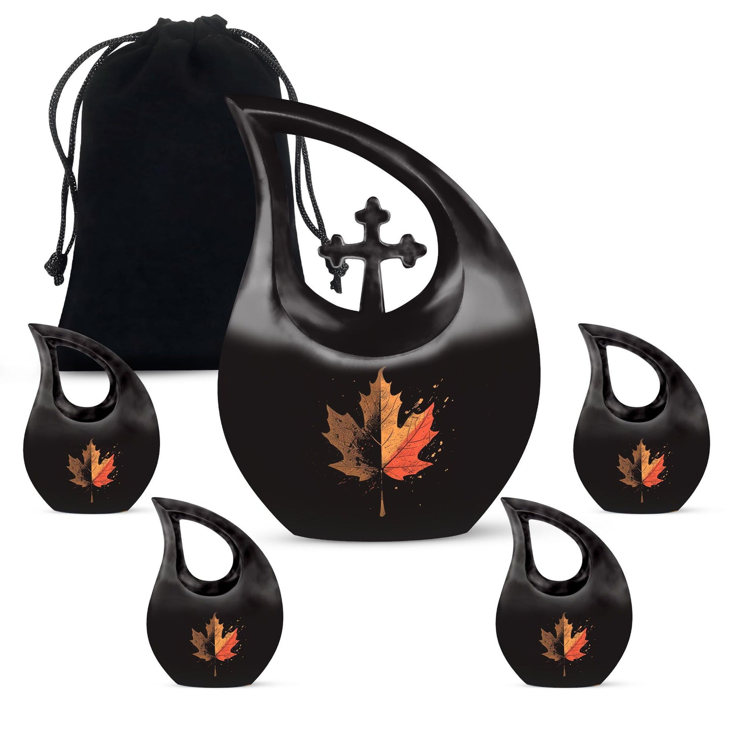Mapple Leaf Theme Large Urn With 4 Keepsake Urn
