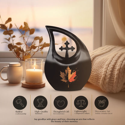 10-inch Mapple Leaf, Cross Drop Custom Mom Urn 
