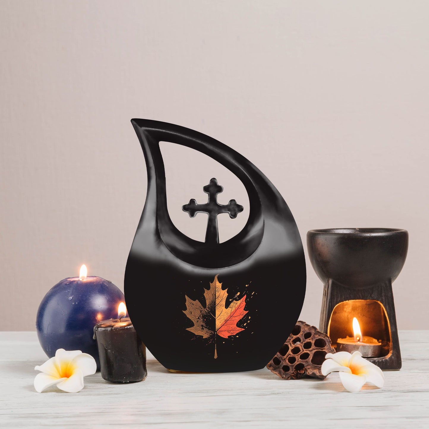 10-inch Mapple Leaf, Cross Drop Custom Mom Urn 