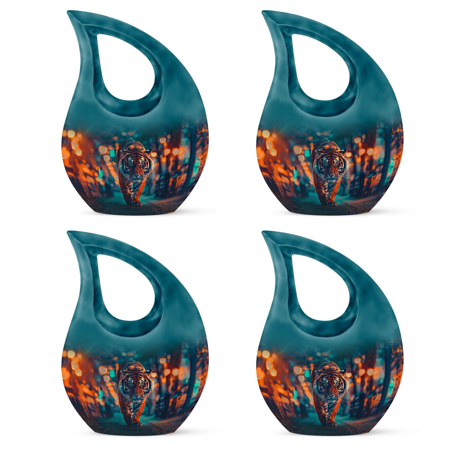 10 Inch Tiger themed Cross Drop Aluminium Urn 