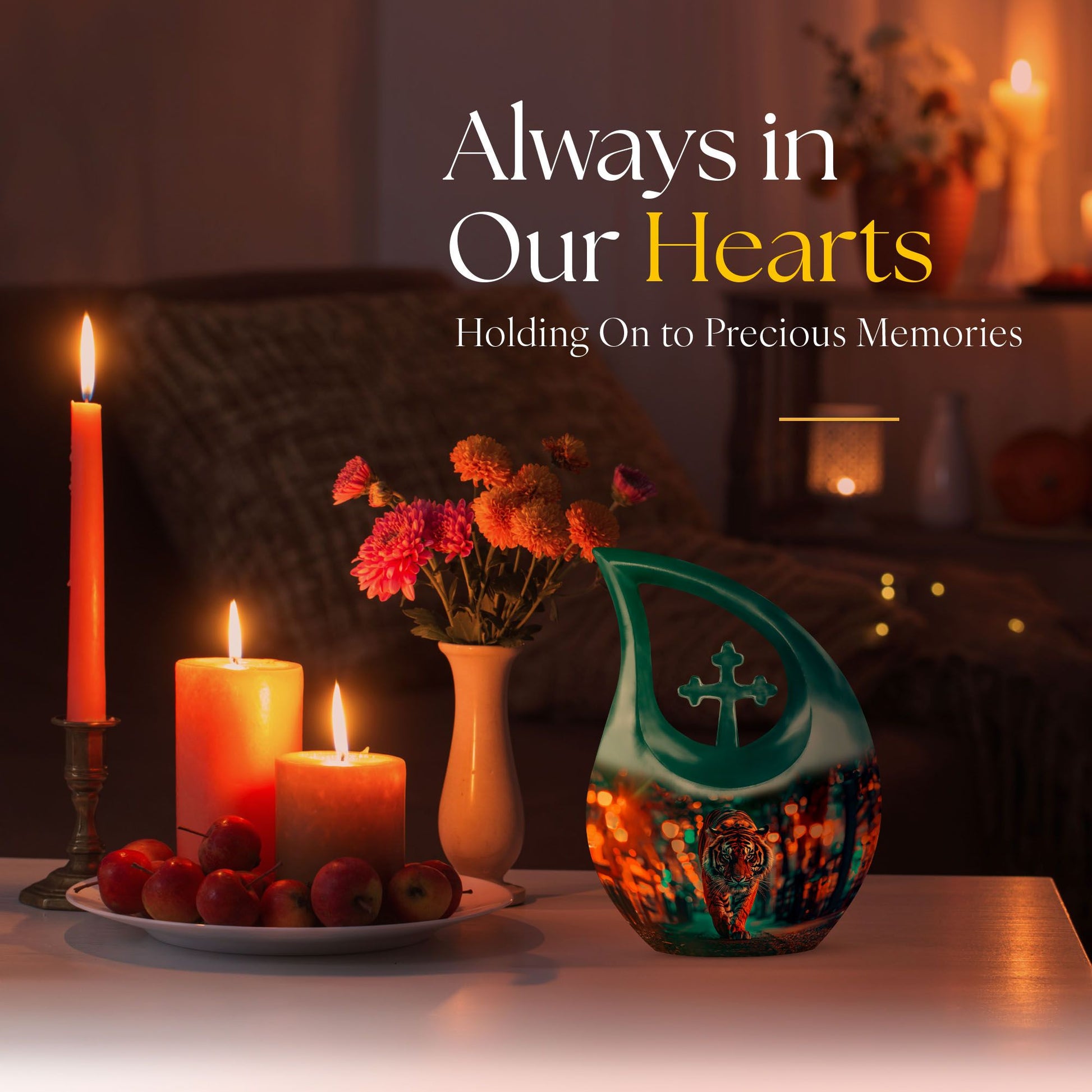 10 Inch Tiger themed Cross Drop Aluminium Urn 