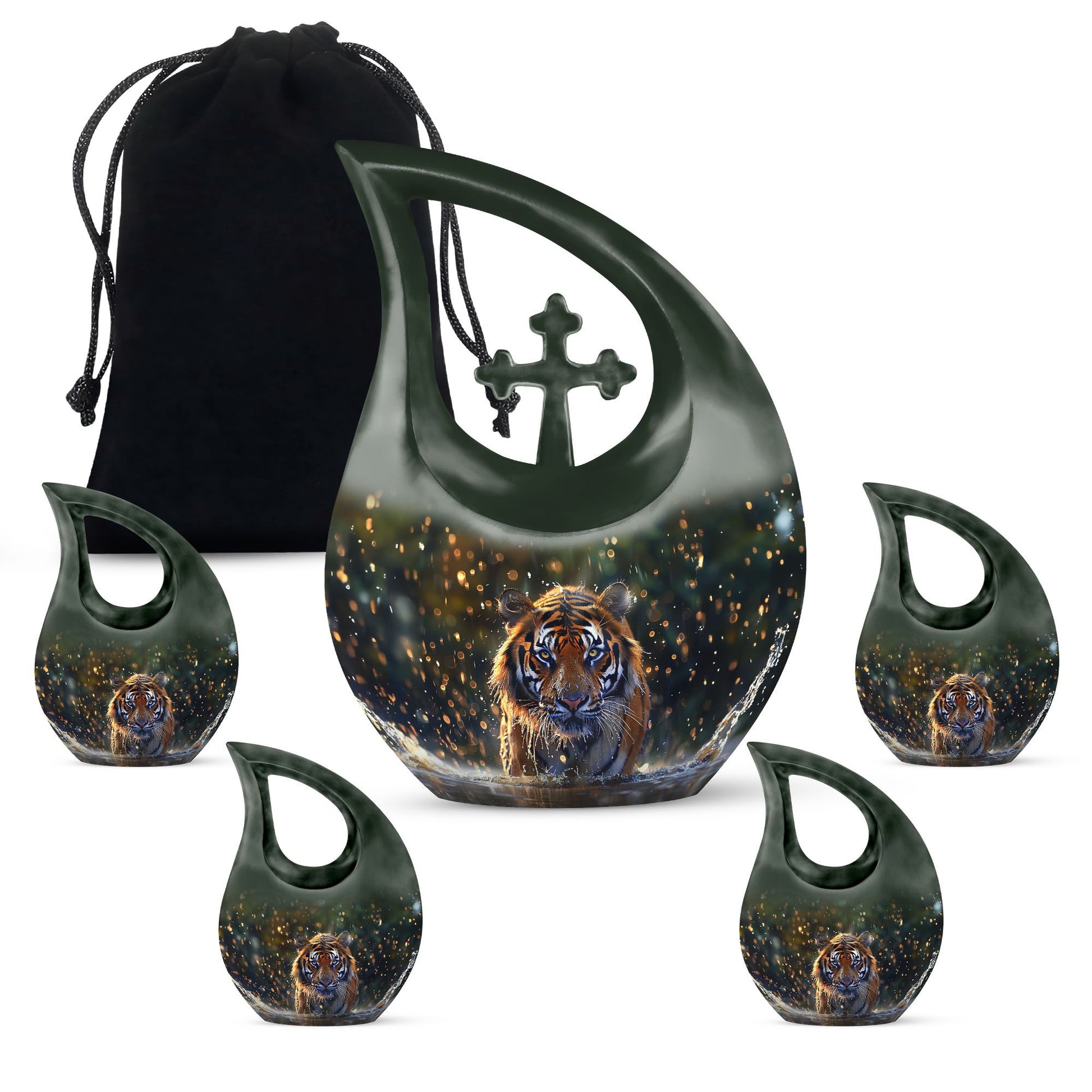 10 inch Tiger-themed Cross Drop memorial urn 