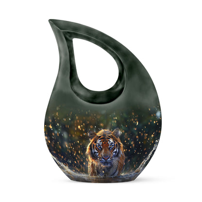 10 inch Tiger-themed Cross Drop memorial urn 