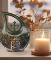 10 inch Tiger-themed Cross Drop memorial urn 
