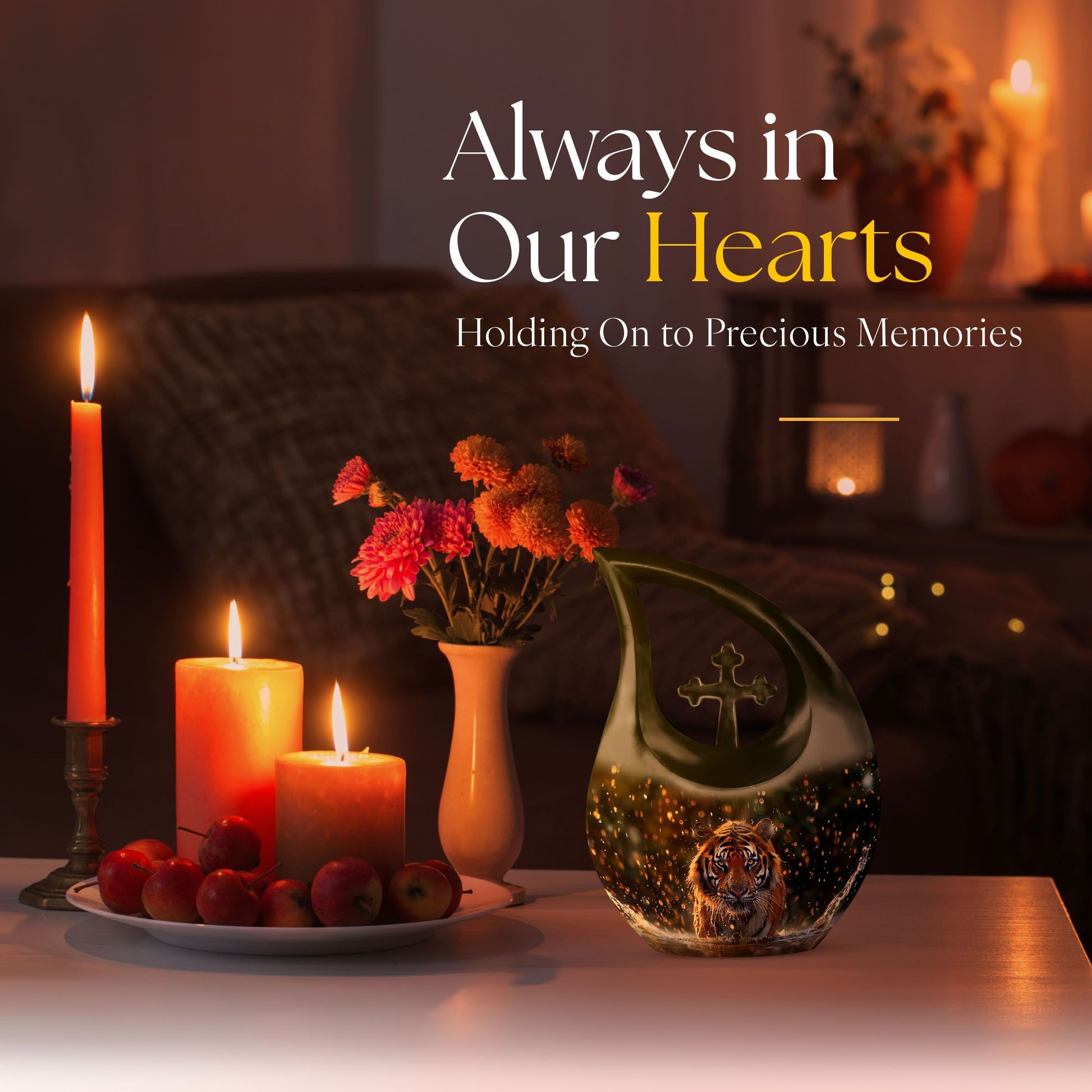 10 inch Tiger-themed Cross Drop memorial urn 