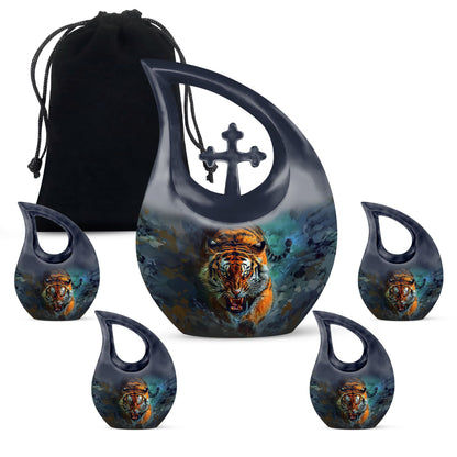 Tiger Theme Large Urn With 4 Keepsake Urn