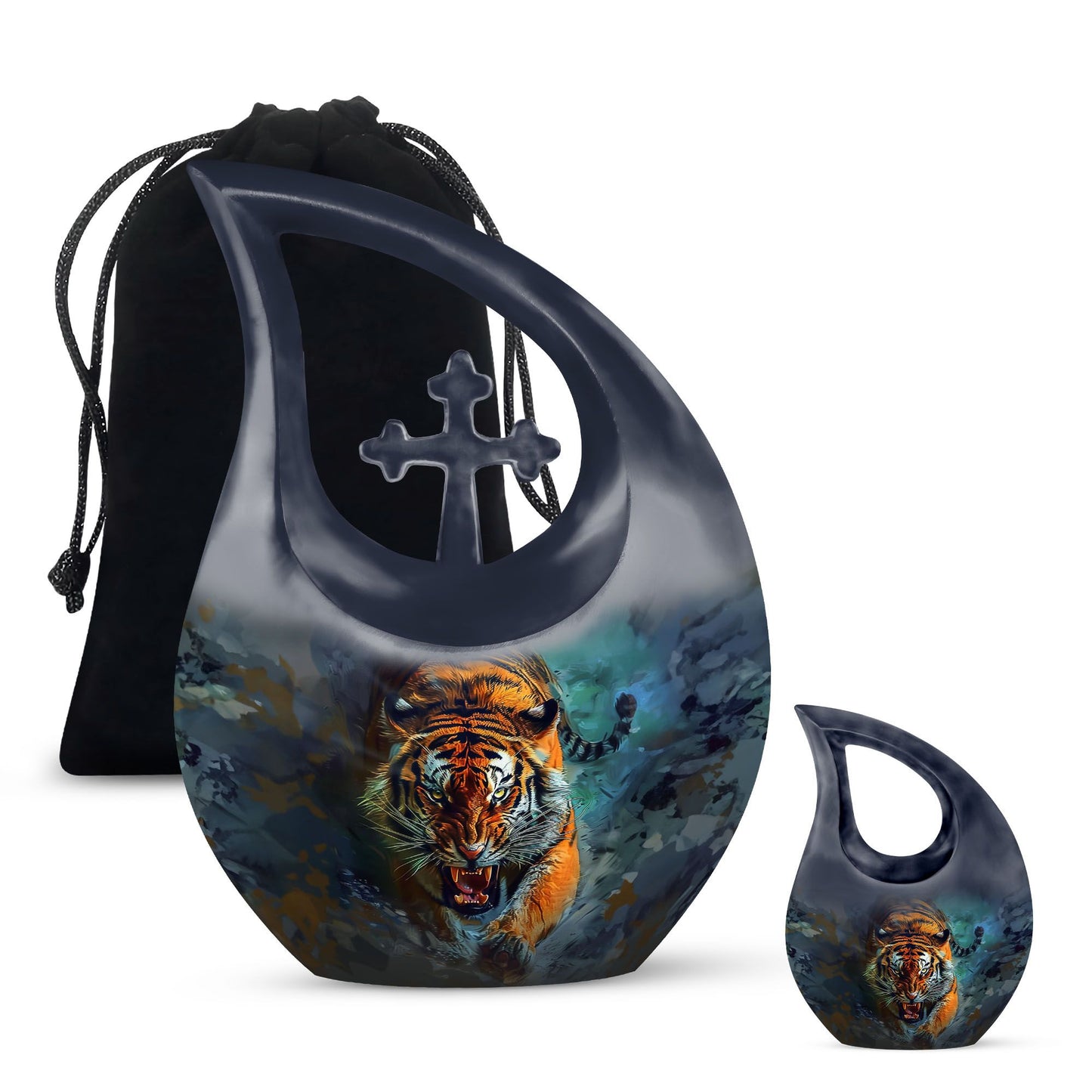 Tiger Theme Large Urn With 1 Keepsake Urn