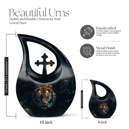 10-inch Tiger themed aluminium All Faith Funeral Urn 