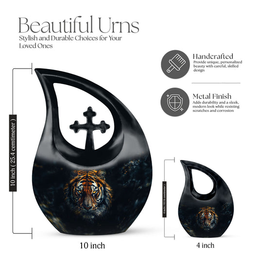 10-inch Tiger themed aluminium All Faith Funeral Urn 