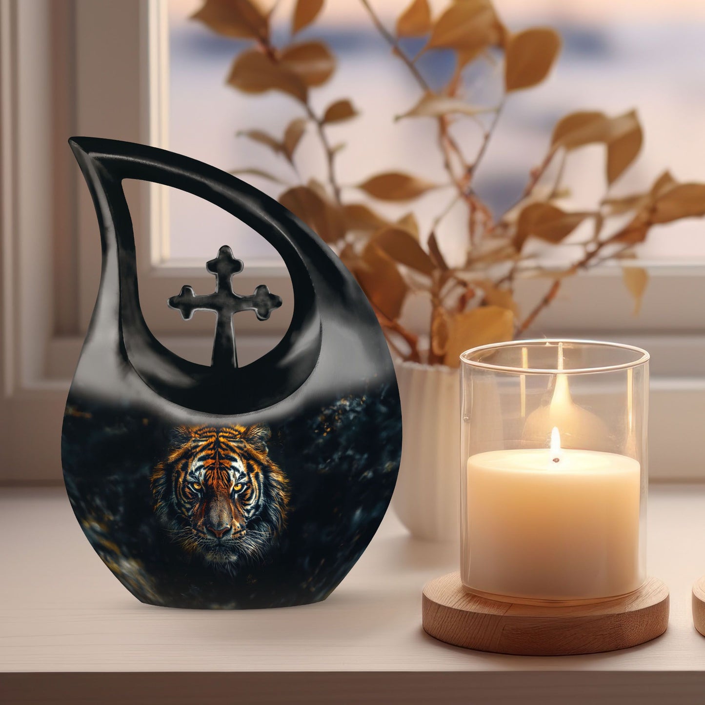 10-inch Tiger themed aluminium All Faith Funeral Urn 