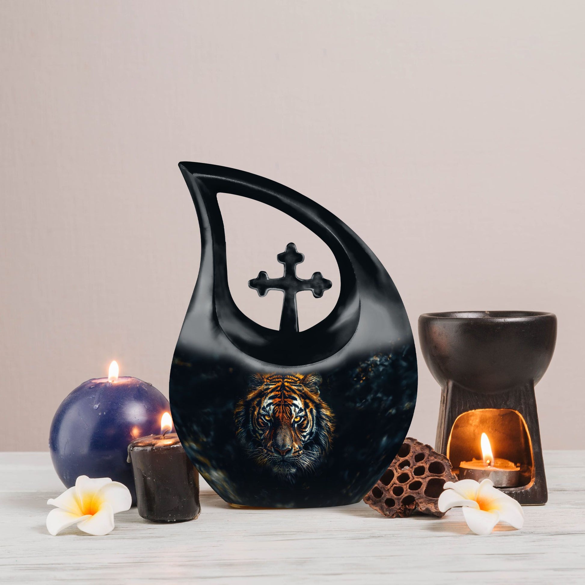 10-inch Tiger themed aluminium All Faith Funeral Urn 