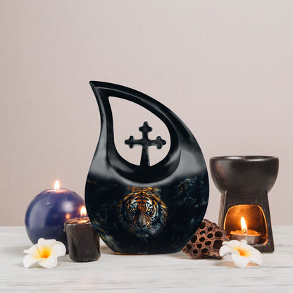 10-inch Tiger themed aluminium All Faith Funeral Urn 