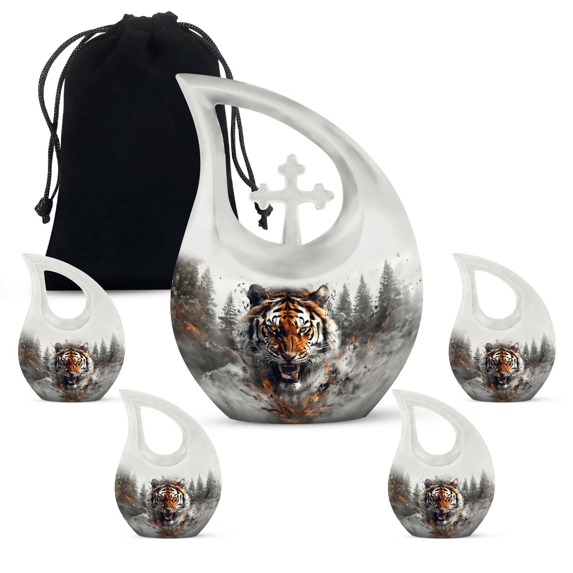 10 inch Tiger Themed Cross Drop Cremation Container,