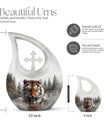 10 inch Tiger Themed Cross Drop Cremation Container,