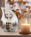10 inch Tiger Themed Cross Drop Cremation Container,
