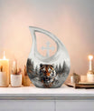 10 inch Tiger Themed Cross Drop Cremation Container,