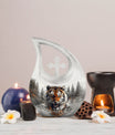10 inch Tiger Themed Cross Drop Cremation Container,