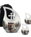 10 inch Tiger Themed Cross Drop Cremation Container,
