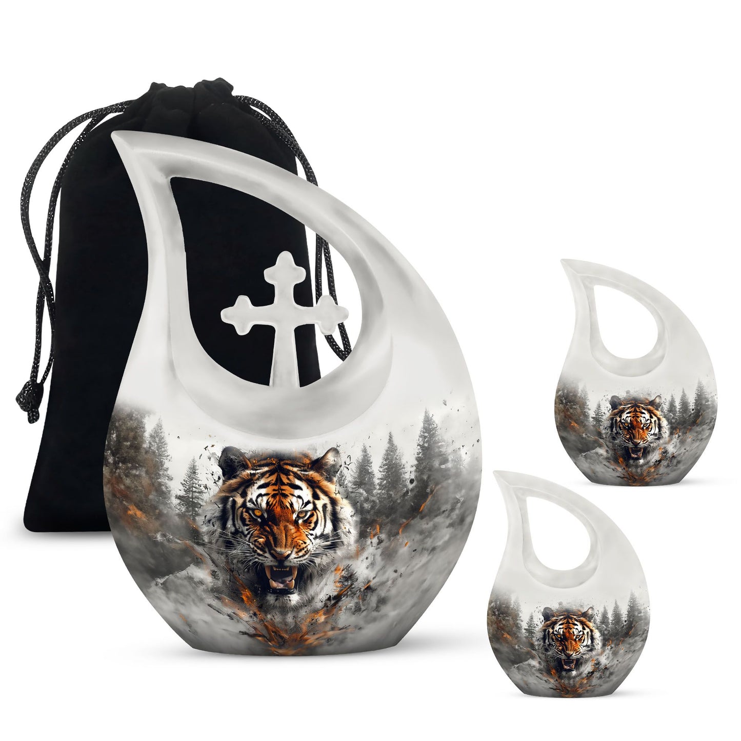 10 inch Tiger Themed Cross Drop Cremation Container,