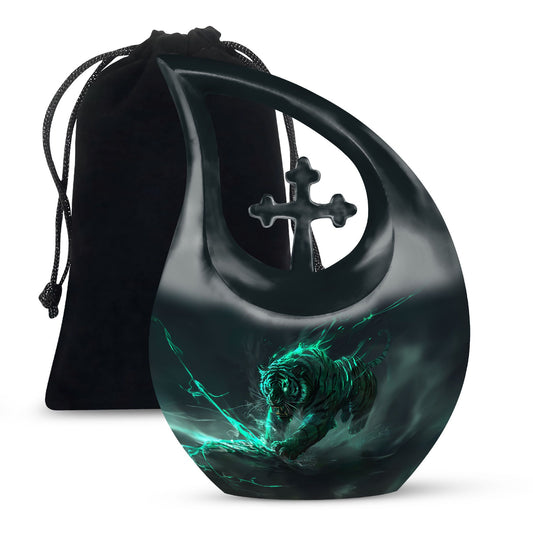 10-inch Tiger themed Cross Drop Urn for Dad