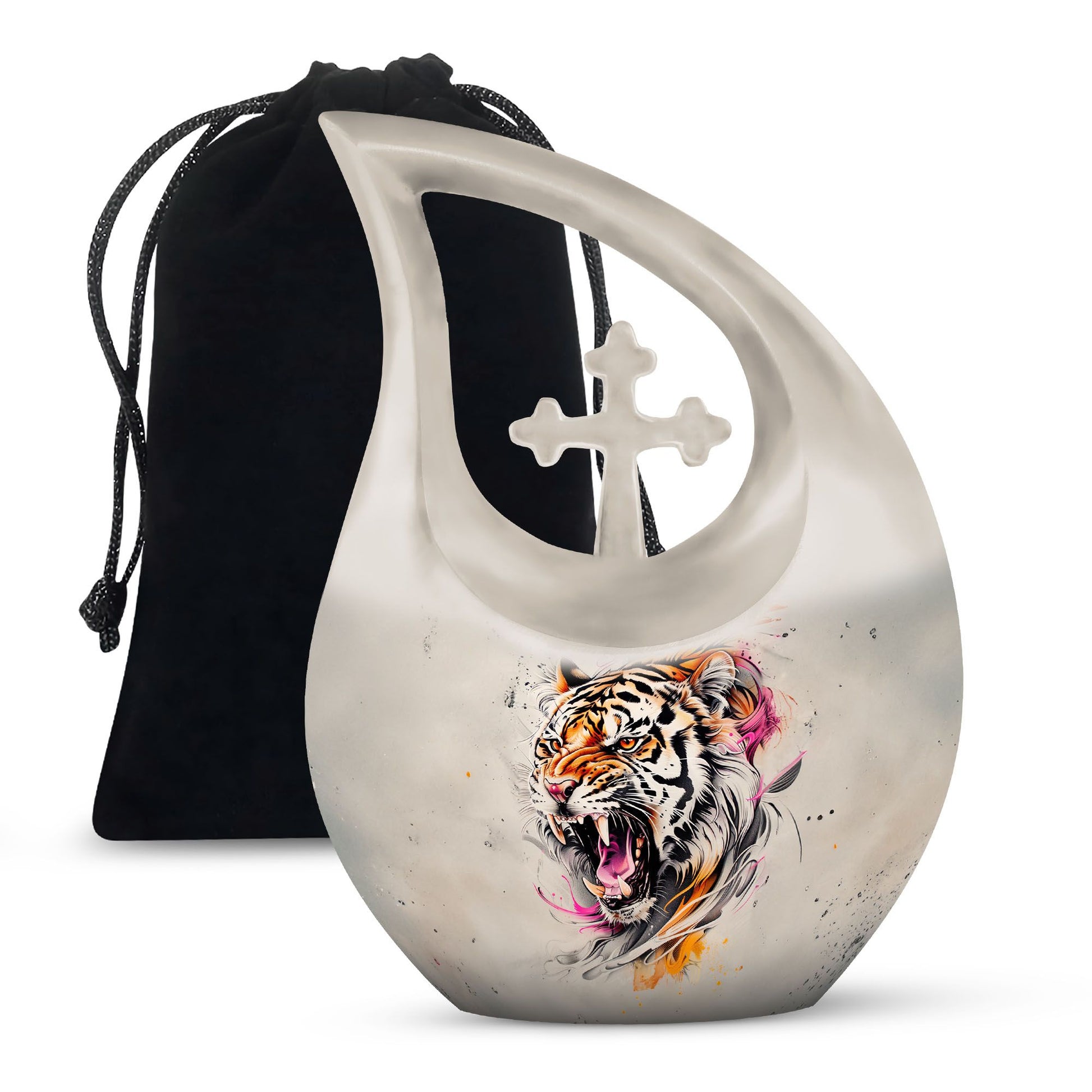 10-inch Tiger themed Cross Drop Design Unique Urn for Dad,