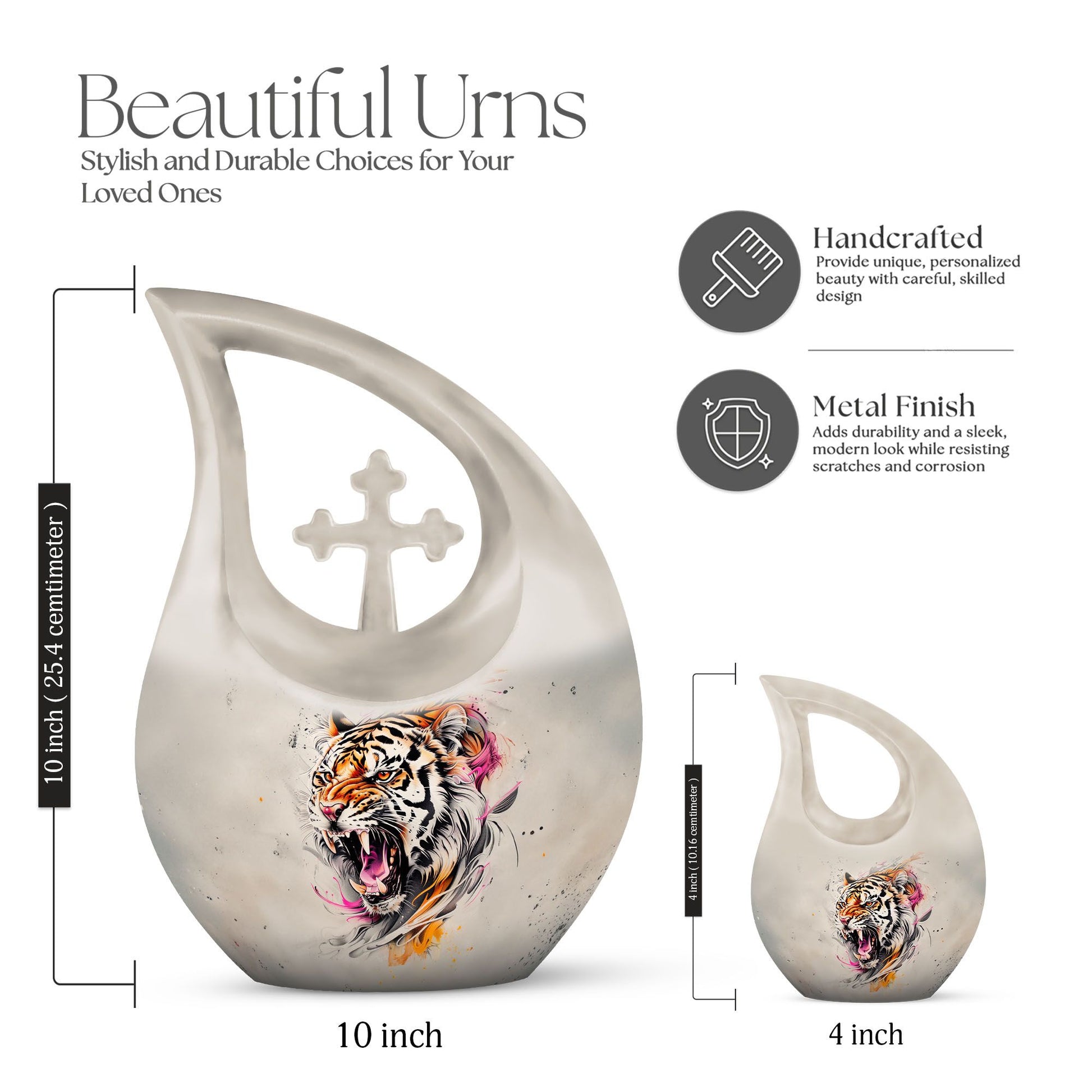 10-inch Tiger themed Cross Drop Design Unique Urn for Dad,