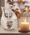 10-inch Tiger themed Cross Drop Design Unique Urn for Dad,