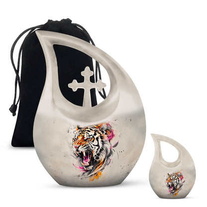 10-inch Tiger themed Cross Drop Design Unique Urn for Dad,