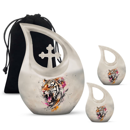 10-inch Tiger themed Cross Drop Design Unique Urn for Dad,