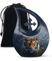 Tiger themed Cross Drop memorial urn 