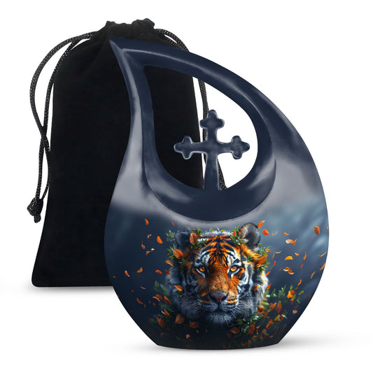Tiger themed Cross Drop memorial urn 