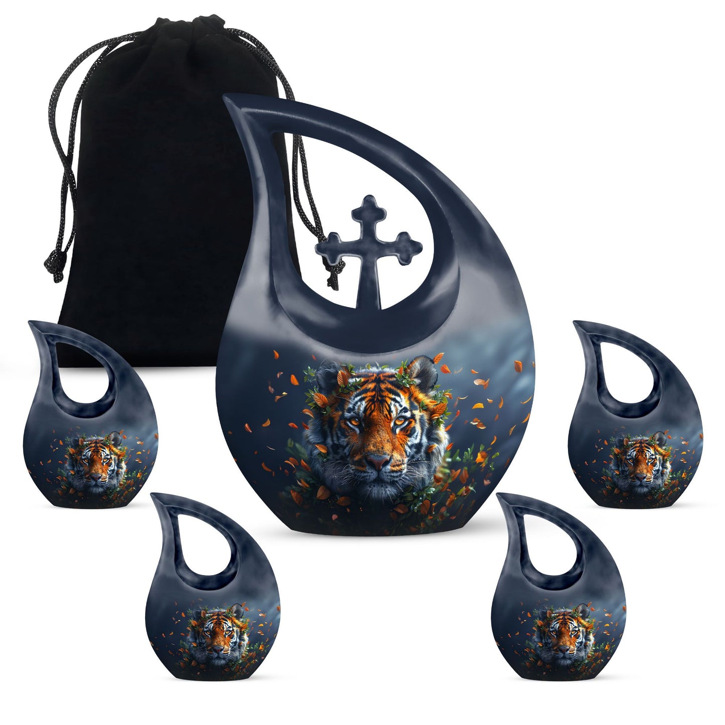 Tiger themed Cross Drop memorial urn 