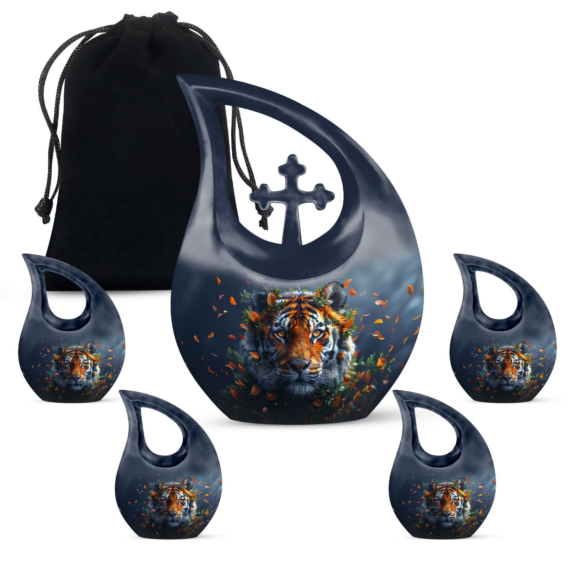 Tiger themed Cross Drop memorial urn 