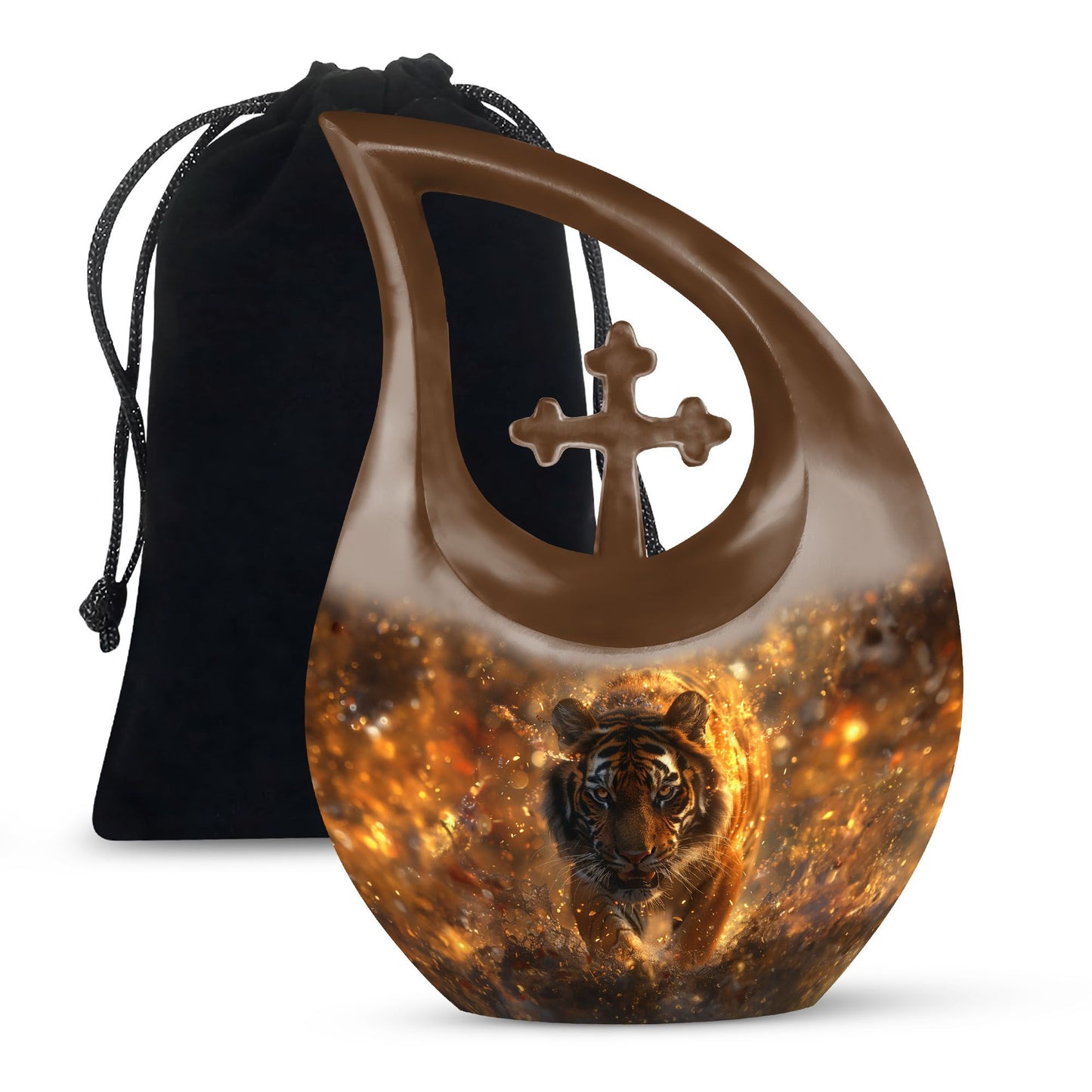 10-inch Tiger-themed Cross Drop Cremation
