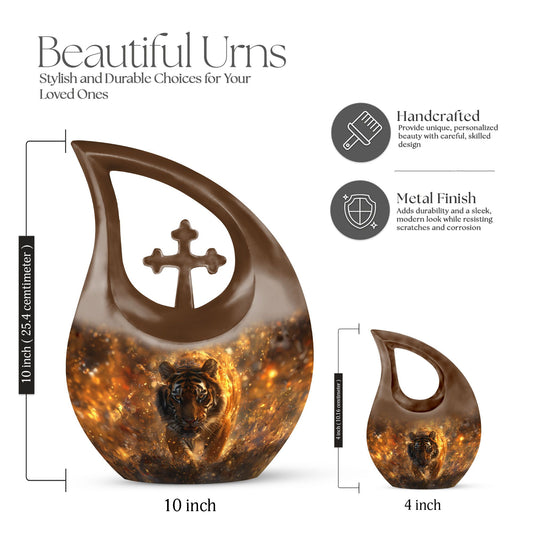10-inch Tiger-themed Cross Drop Cremation