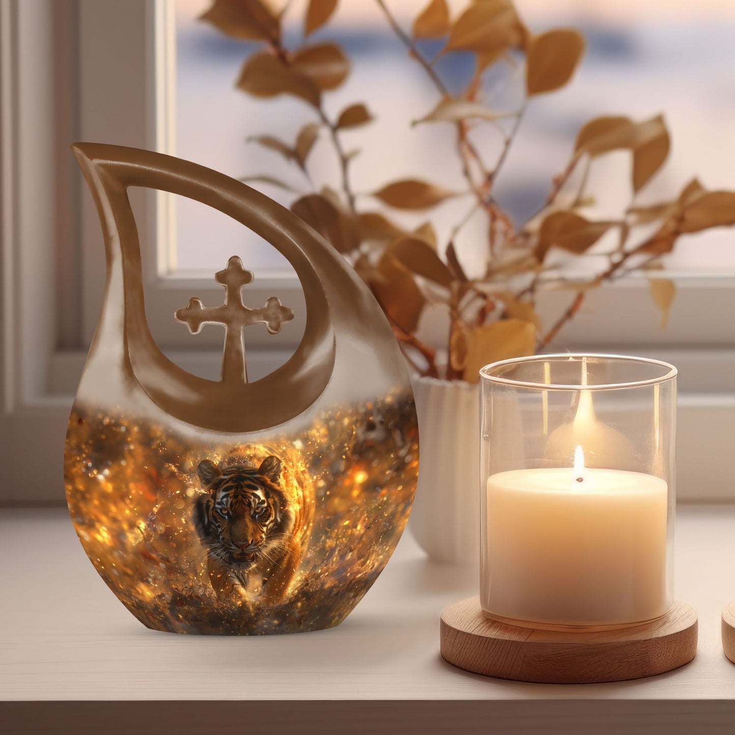 10-inch Tiger-themed Cross Drop Cremation