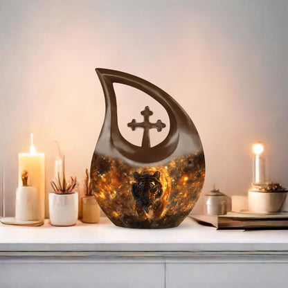 10-inch Tiger-themed Cross Drop Cremation
