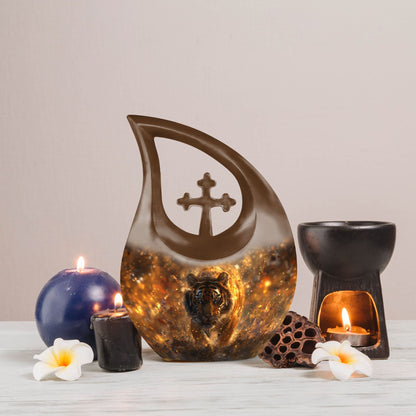 10-inch Tiger-themed Cross Drop Cremation