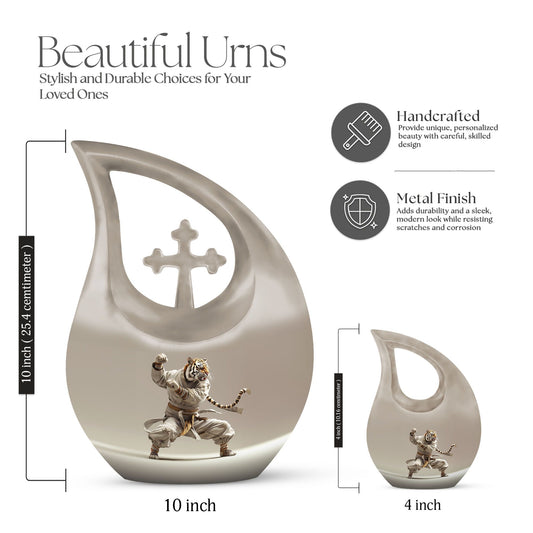 10-inch Tiger Urn in Cross Drop design with personal 
